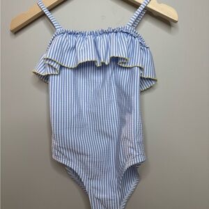 ZARA Blue and White Striped Ruffle Swimsuit size 2/3